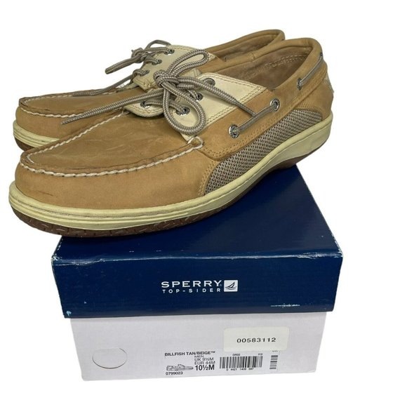 Sperry Other - Sperry Top Sider Billfish 3 Eye Tan and Beige Boat Shoe Mens Size 10.5